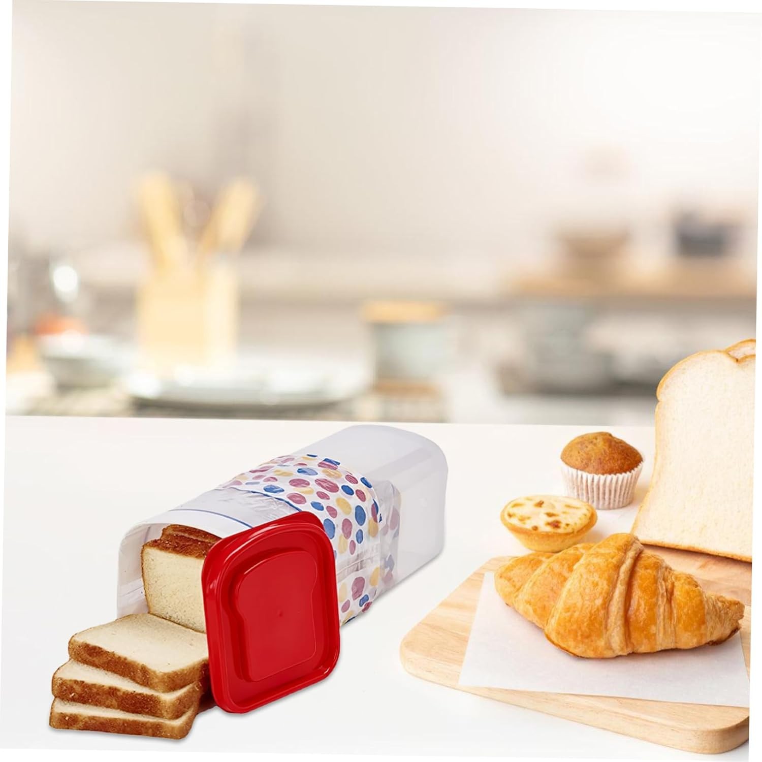 Cutie Depozitare Paine, din Plastic, 34 x 13 cm, Pastreaza Prospetimea, Capac Rosu [4]