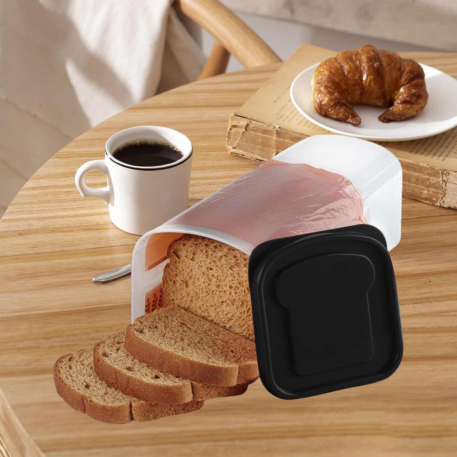 Cutie Depozitare Paine, din Plastic, 34 x 13 cm, Pastreaza Prospetimea, Capac Negru [2]