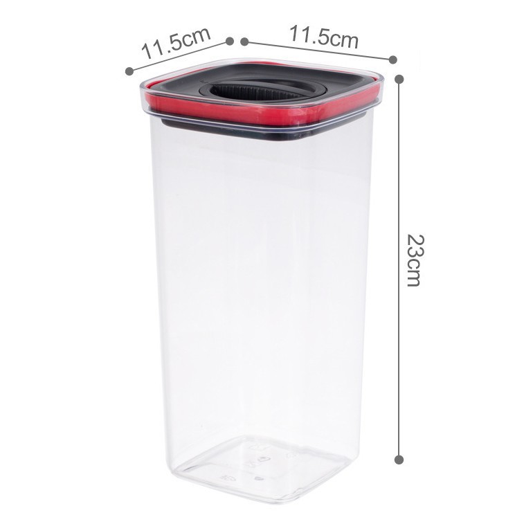 Cutie de Depozitare Alimente, Cutie de tip Container, Recipient pentru Cereale in Bucatarie, 11.5 x 11.5 x 23 cm, volum 2000 ml, Transparenta cu Capac Negru [1]