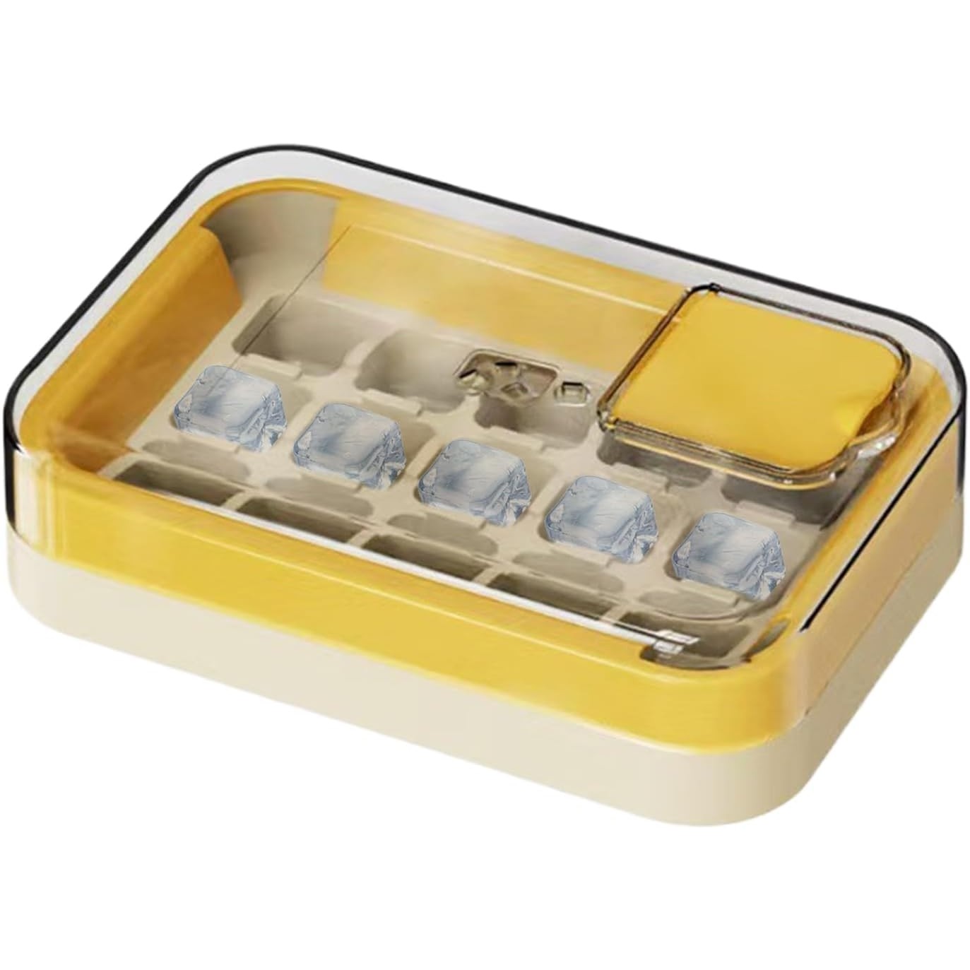 Articole pentru Bucatarie - Cutie Gheata, 15 Cuburi, Cu Sistem de Presare Spate, Capac de Umplere ?i Evacuare, 1 L, 16.5 x 11.2 x 4.5 cm, Galben