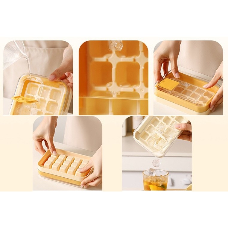 Cutie Gheata, 15 Cuburi, Cu Sistem de Presare Spate, Capac de Umplere ?i Evacuare, 1 L, 16.5 x 11.2 x 4.5 cm, Galben [5]