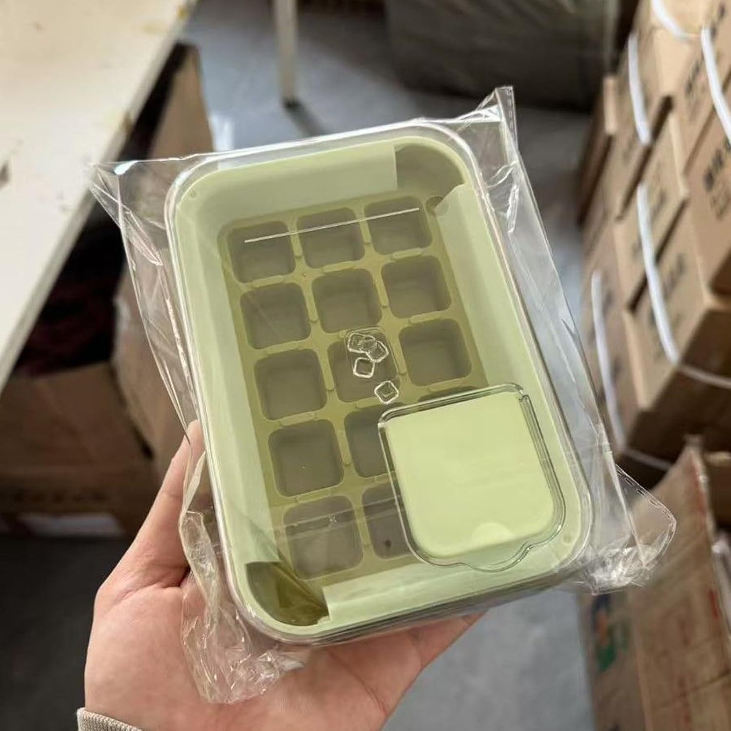 Cutie Gheata, 15 Cuburi, Cu Sistem de Presare Spate, Capac de Umplere ?i Evacuare, 1 L, 16.5 x 11.2 x 4.5 cm, Verde [3]