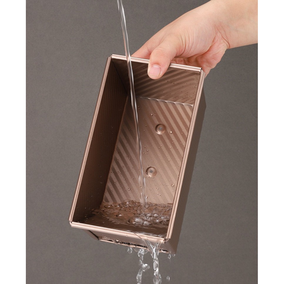 Tava pentru Paine, din Otel Carbon, 450 g, cu Capac, Antiaderenta, 21 x 11 x 11.5 cm, Roz Auriu [3]