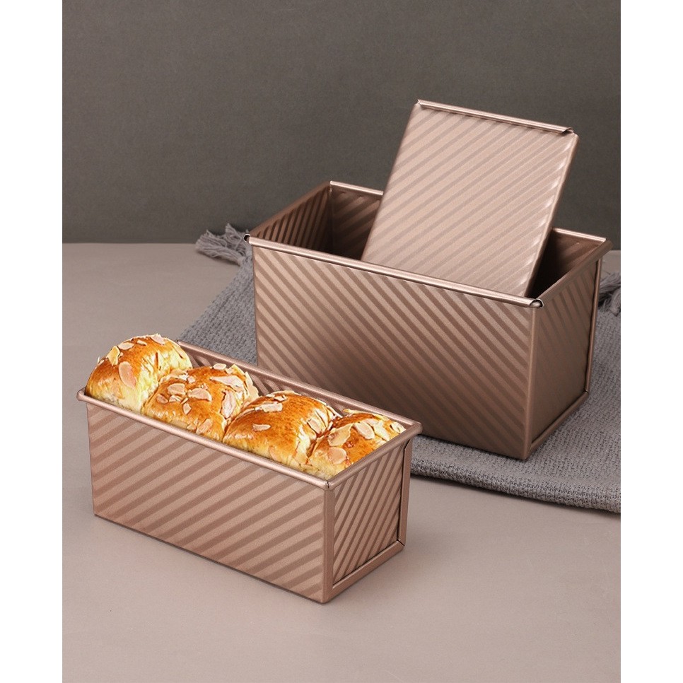 Tava pentru Paine, din Otel Carbon, 450 g, cu Capac, Antiaderenta, 21 x 11 x 11.5 cm, Roz Auriu [1]