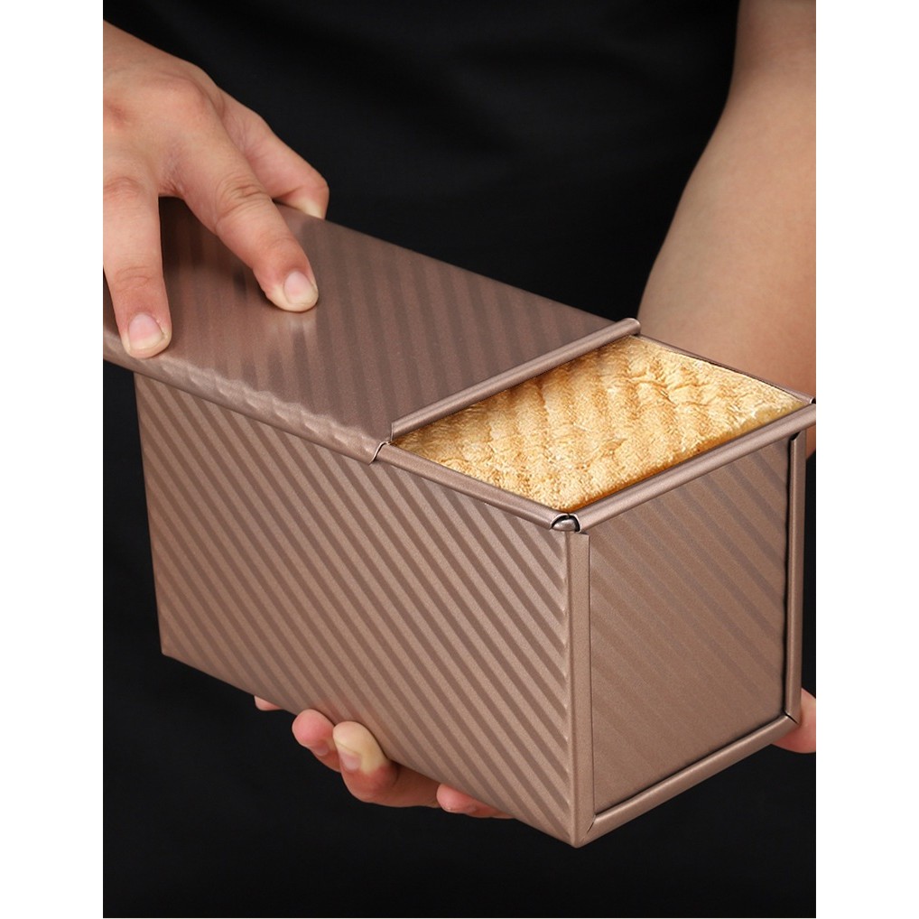 Tava pentru Paine, din Otel Carbon, 450 g, cu Capac, Antiaderenta, 21 x 11 x 11.5 cm, Roz Auriu [4]