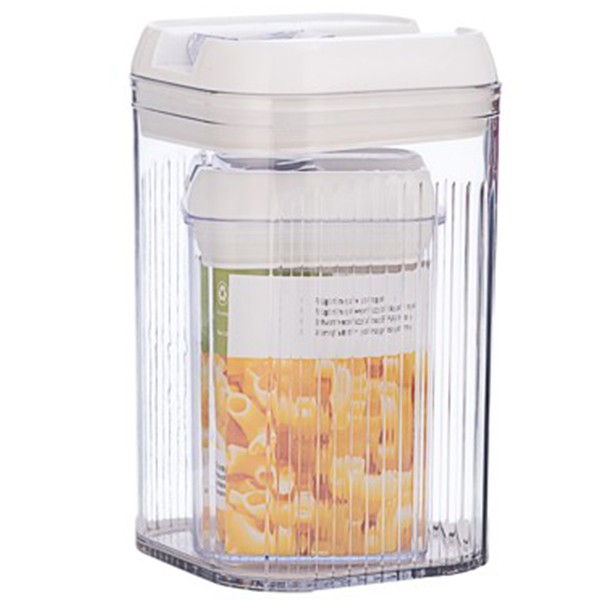 Organizatoare si Depozitare Bucatarie - Cutii de Depozitare Alimente, Set din 2 Cutii de tip Container, Recipiente pentru Cereale in Bucatarie, 0.8 L-10x15.5 cm, 2 L-12.5x12.5x21.5 cm, Transparente cu Capac Alb