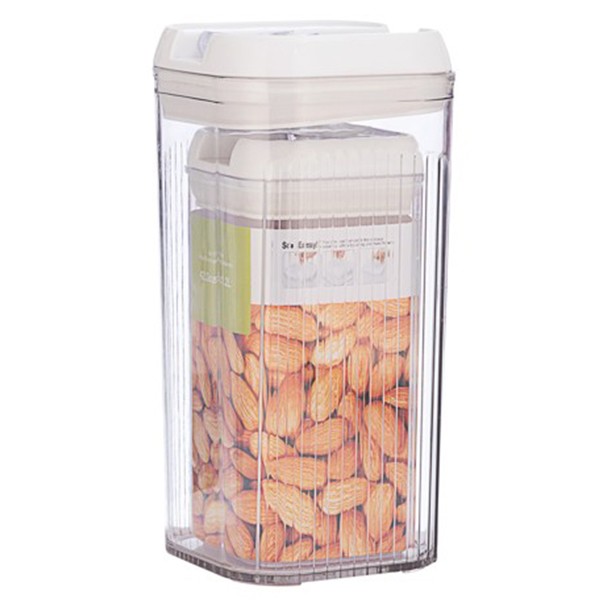 Organizatoare si Depozitare Bucatarie - Cutii de depozitare Alimente, Set din 2 Cutii pentru Bucatarie, Cutii pentru Condimente, din PET ABS Silicon, 12.5 x 12.5 x 26 cm, 839 g, 2.5L Transparent Alb
