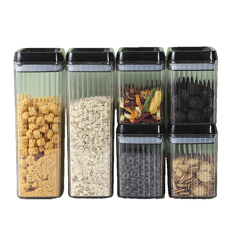 Organizatoare si Depozitare Bucatarie - Set 6 Recipiente din Plastic, pentru Alimente/Obiecte, Inchidere Ermetica, Textura Ondulata, 4 x 1.5l, 2 x 3.3l, Transparent