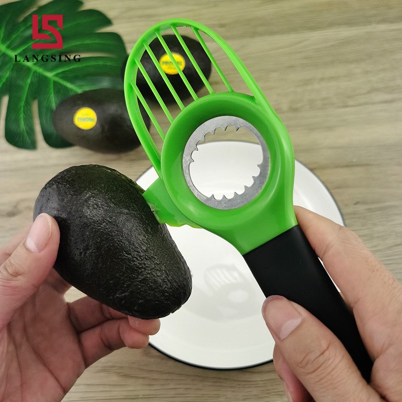 Cutit 3in1 pentru Avocado, Cutit, Scoatere Miez si Feliator Pulpa, din PP si Otel Inoxidabil, Negru/Verde [6]