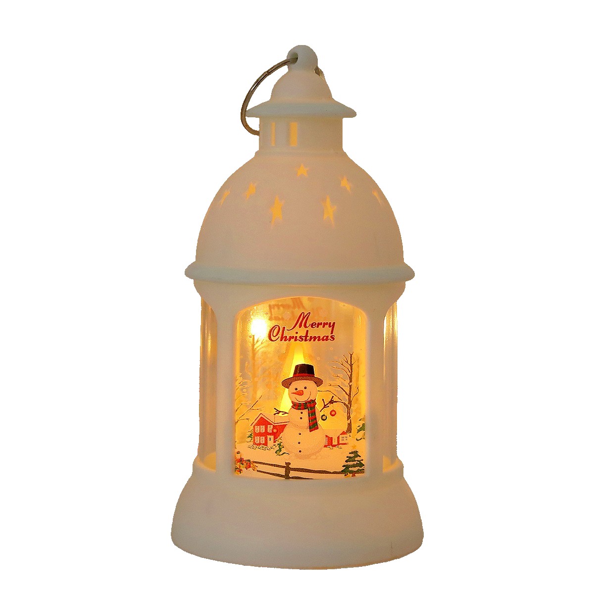 Craciun - Decoratiune de Craciun, Model Sfesnic de Birou, Om de Zapada, din Plastic, cu Inel de Agatat, 6.8 x 13.5 x 2 cm, Alb