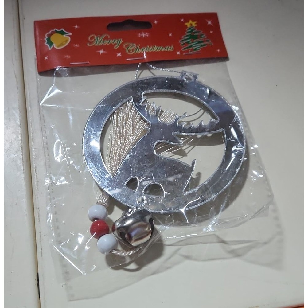 Decoratiune de Craciun, pentru Brad, Model Ren cu Clopotel, Lucios, Argintiu [1]