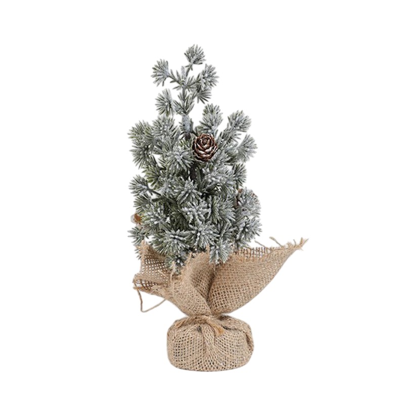 Decoratiune Craciun pentru Masa, Ornament de Decor Model Brad de Craciun de Dimensiuni Mici cu Fulgi Albi, pentru Birou si Interior, din Plastic Calitativ 20 cm, Verde Alb [6]