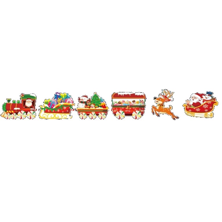 Decoratiuni Craciun - Decoratiune de Craciun, pentru Gradina, Tip Trenulet, 6 Figurine + Bete de Infipt in Pamant, din Plastic, Impermeabil, Model Mos Craciun in Tren si in Sanie, Multicolor