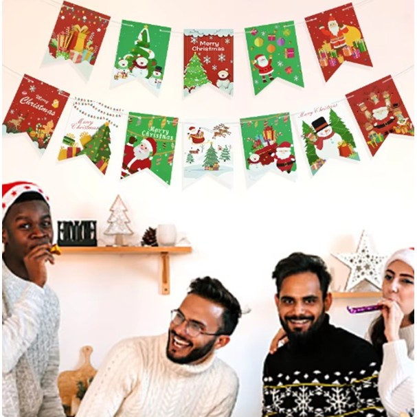 Decoratiune de Craciun, Tip Banner, 12 Piese, pentru Usa sau Perete, Multicolor, Sfoara Inclusa, Model A [4]