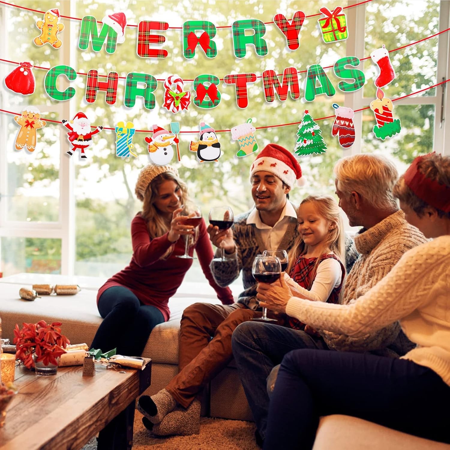 Decoratiune de Craciun, Tip Banner, pentru Usa sau Perete, Litere 12 x 13 cm, Multicolor, 18 Piese, Sfoara Inclusa, Merry Christmas [3]