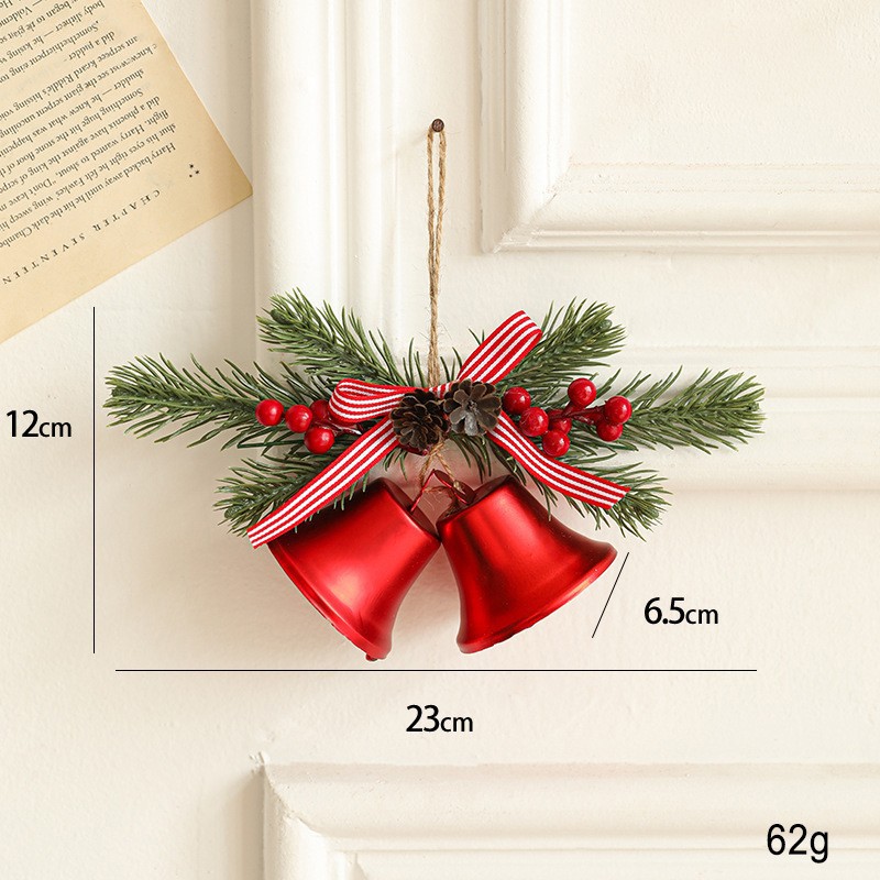Decoratiune de Craciun pentru Brad, Model 2 Clopotei de Craciun cu Crenguta de Brad, Decoratiune pentru Interior de Craciun, Rosu lucios [1]