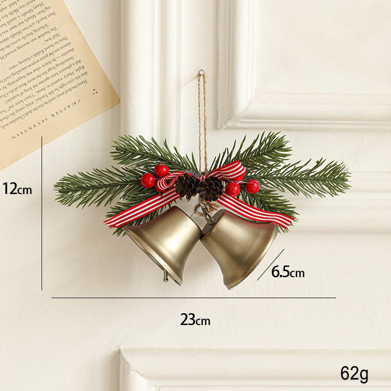 Decoratiune de Craciun pentru Brad, Model 2 Clopotei de Craciun cu Crenguta de Brad, Decoratiune pentru Interior de Craciun, Albastru fier [1]