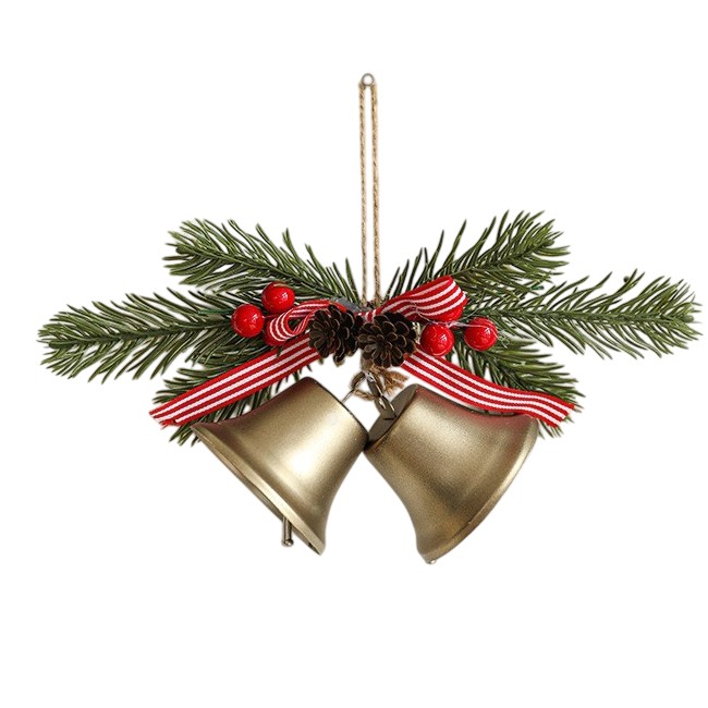 Decoratiune de Craciun pentru Brad, Model 2 Clopotei de Craciun cu Crenguta de Brad, Decoratiune pentru Interior de Craciun, Albastru fier [4]