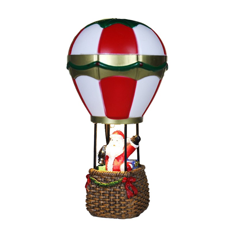 Decoratiuni Luminoase - Decoratiune de Craciun tip Balon cu Aer Cald, Balon cu Mos Craciun, din Rasina, Model Balon cu Aer Cald si Mos Craciun Iluminare LED, 17 x 5 x 5 cm, Gri Rosu