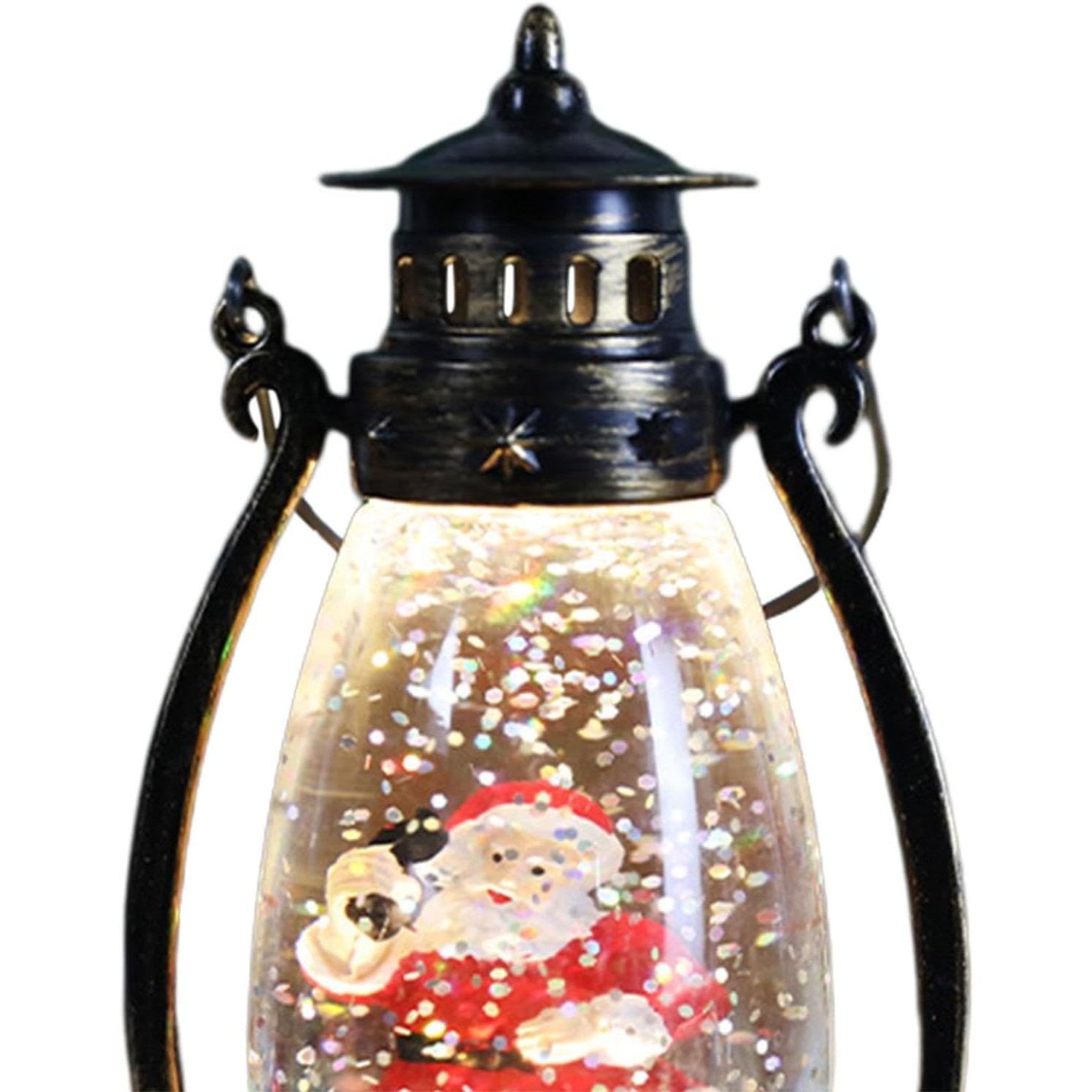 Decoratiune Luminoasa, Felinar de Craciun, cu Lumina LED, Ornament Model Lampa cu Ulei Mos Craciun, cu Maner, 14x7x6 cm, Negru [3]