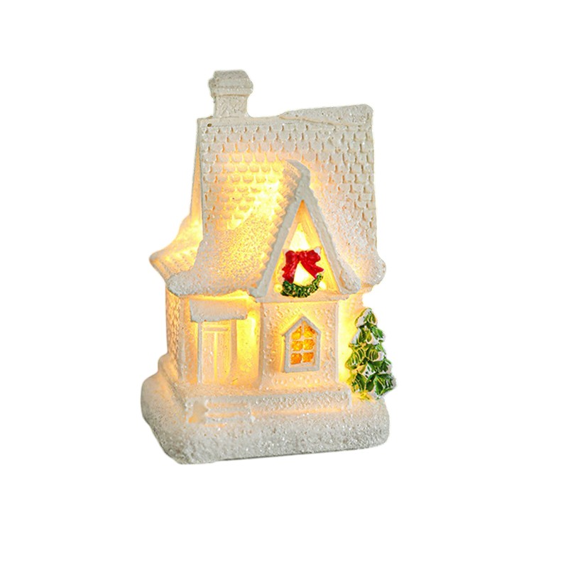 Decoratiune Ornament de Craciun, Casuta de Craciun din Rasina, Model Casa Mica Iluminata din Interior, 8.5 x 5 x 4 cm, Alb [2]