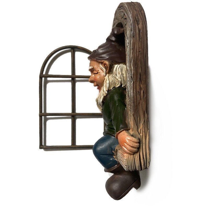 Decoratiune pentru Gradina, Model Elf pentru Pom, Statuie pentru Gradina din Rasina, Decor pentru Gradina, Elf, 14.5 x 8 x 15 cm, Maro [2]