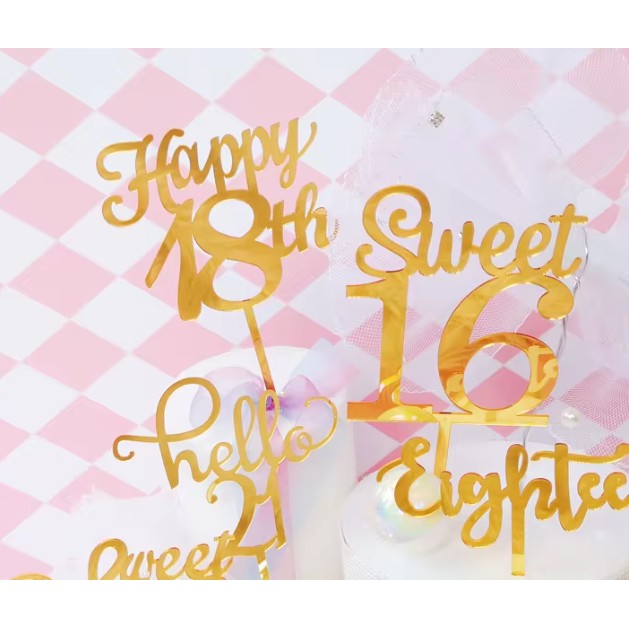 Decoratiune Topper pentru Tort, Model Happy18th, Dimensiuni 10 cm, Tematica Majorat, Auriu [4]