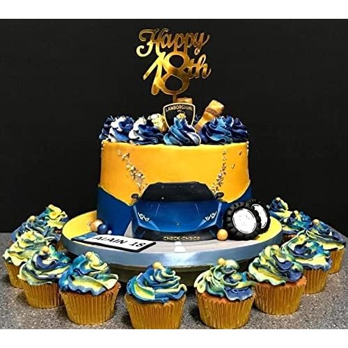 Decoratiune Topper pentru Tort, Model Happy18th, Dimensiuni 10 cm, Tematica Majorat, Auriu [1]