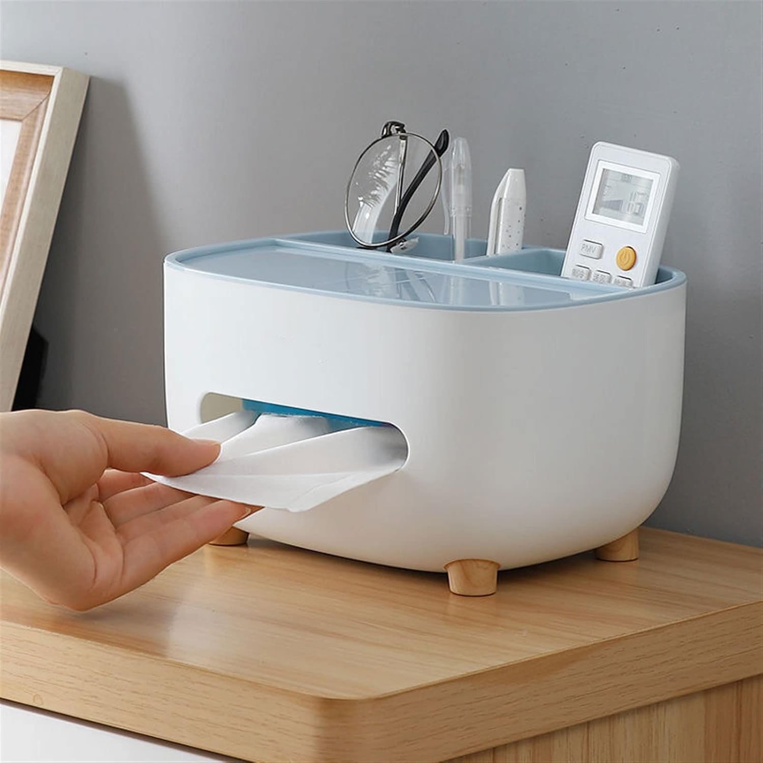 Suport pentru Servetele, Cutie Multifunctionala, Design Minimalist, ABS, cu Suport pentru Obiectele Personale, pentru Birou, 21x12x12 cm, Albastru [7]