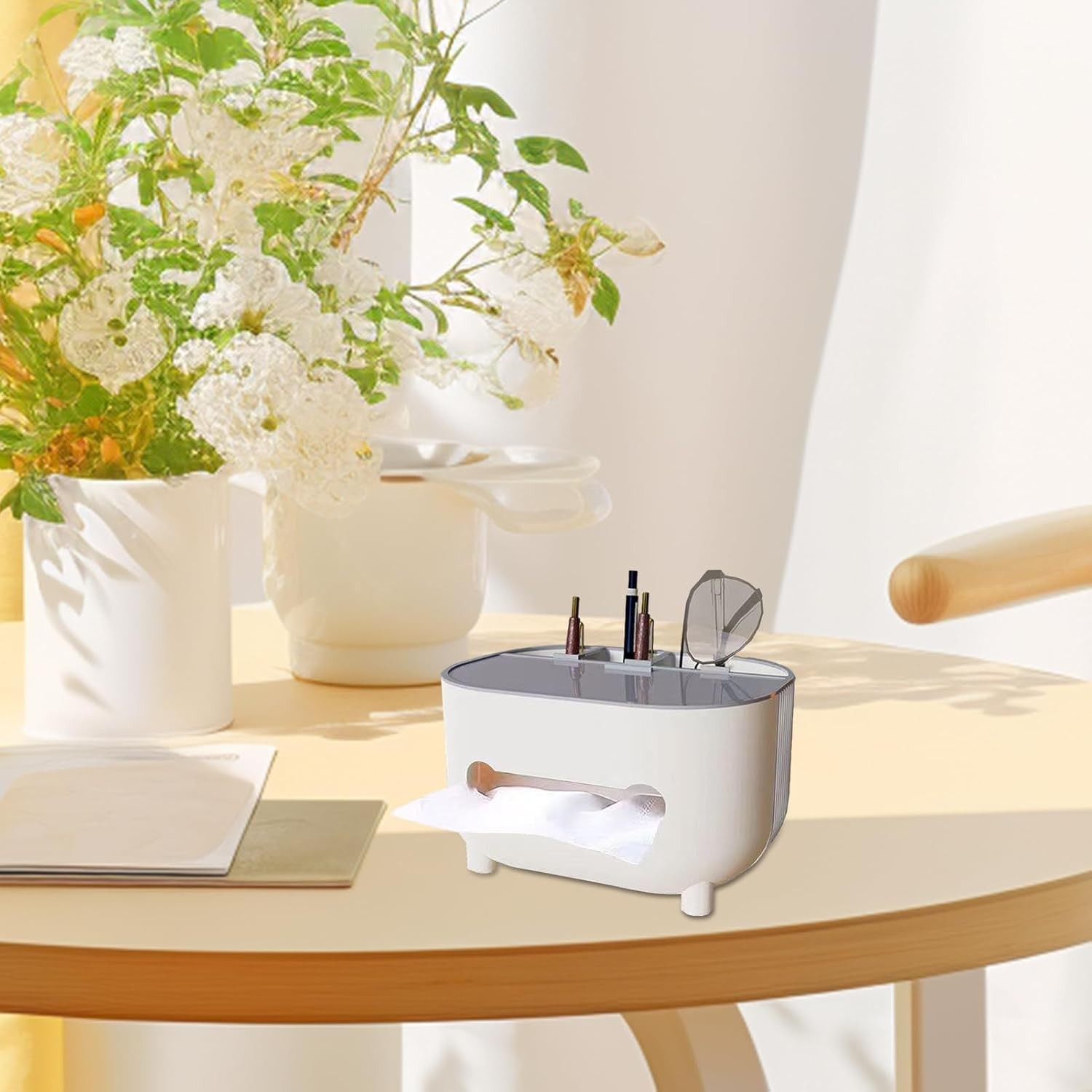 Suport pentru Servetele, Cutie Multifunctionala, Design Minimalist, ABS, cu Suport pentru Obiectele Personale, pentru Birou, 21x12x12 cm, Gri [8]