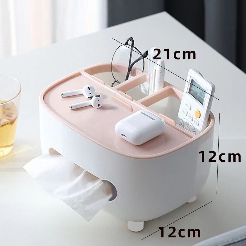 Suport pentru Servetele, Cutie Multifunctionala, Design Minimalist, ABS, cu Suport pentru Obiectele Personale, pentru Birou, 21x12x12 cm, Roz [3]