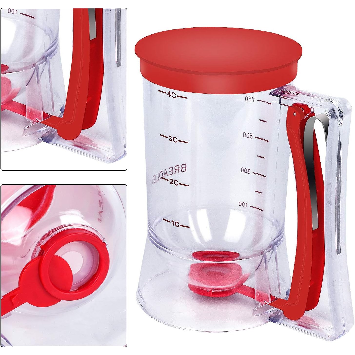 Dispenser de Aluat pentru Prajituri, din Plastic, Maner cu Arc, 900 ml, 18.5 x 11 cm, Rosu [1]