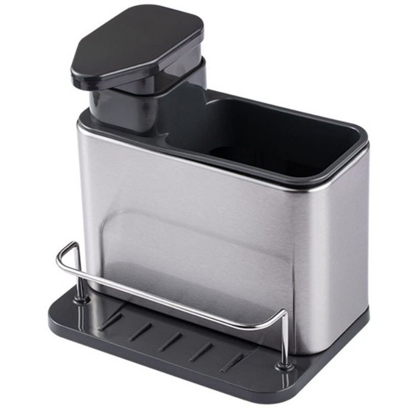 Accesorii Bucătărie - Dispenser Multifunctional, Dozator pentru Detergent, pentru Sapun Lichid, Dezinfectant, cu Suport pentru Ustensile, 18.5 x 18 x 12.8 cm Negru