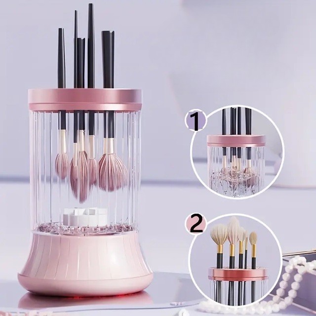Dispozitiv Portabil de Curatare a Pensulelor de Machiaj, pentru Pensule de Diferite Dimensiuni, 5V, 7000RPM, Vibratii Sonice, USB Type C, 9x9x16 cm, Roz [1]