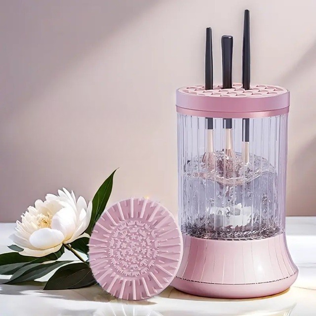 Dispozitiv Portabil de Curatare a Pensulelor de Machiaj, pentru Pensule de Diferite Dimensiuni, 5V, 7000RPM, Vibratii Sonice, USB Type C, 9x9x16 cm, Roz [3]