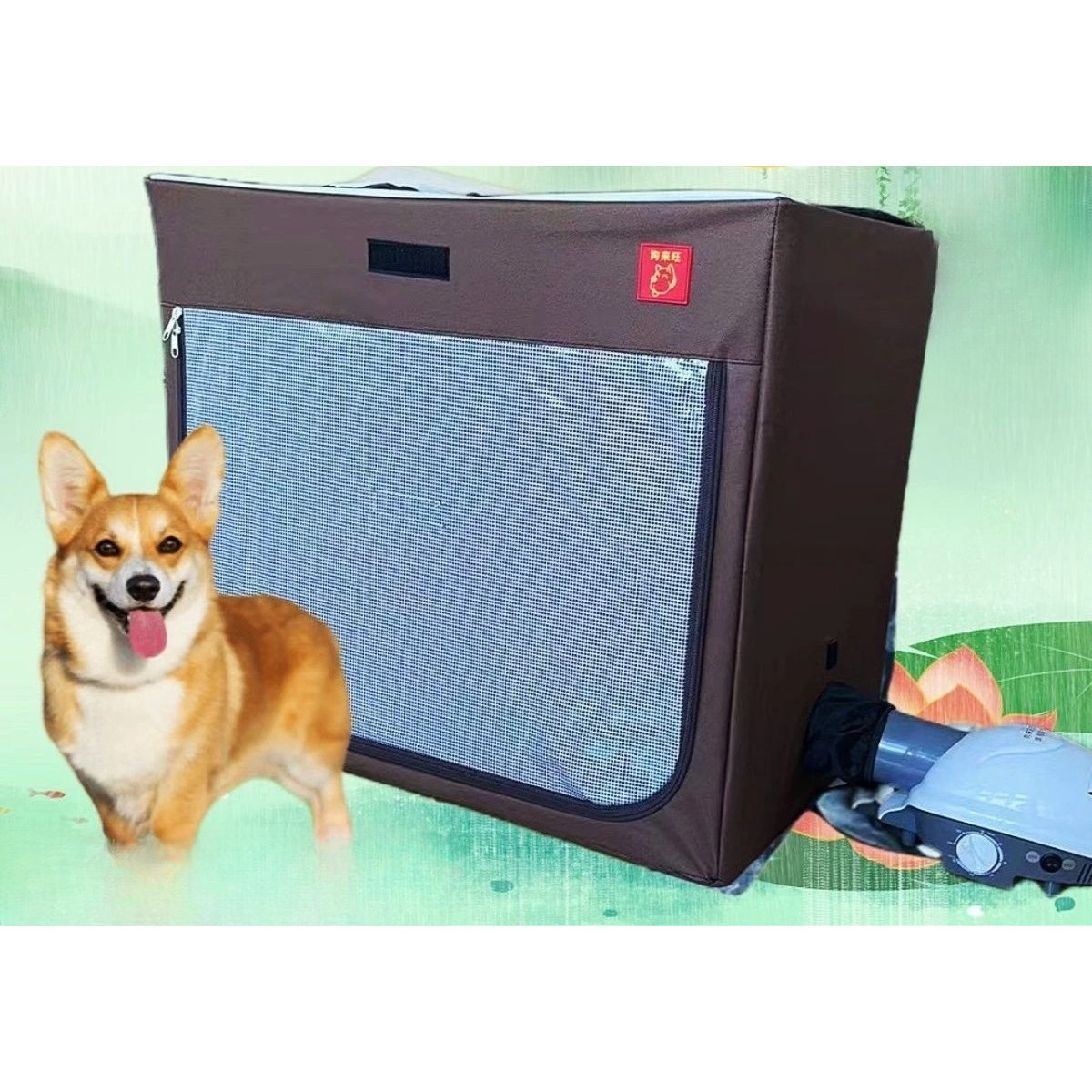 Cusca Animale pentru Uscare Blana, din Textil, Fereastra Transparenta, 62 x 40 x 50 cm, Maro [3]