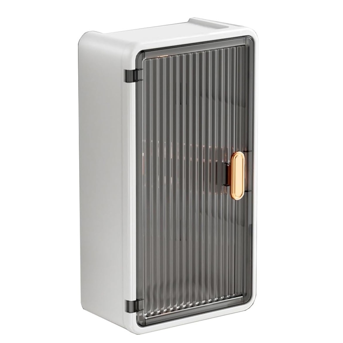 Articole pentru baie - Organizator Cosmetice, Montare pe Perete fara Perforare, 36.5x10.9x20 cm, din PP si ABS, Alb-Negru, Usa Transparenta