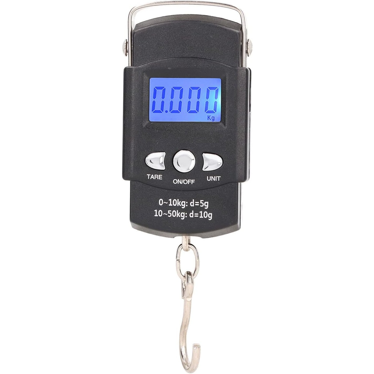 Articole pentru Bucatarie - Cantar Digital de Mana cu Carlig, Cantar Portabil, Pescuit, cu Maner, Capacitate 50 kg, cu Metru Incorporat, 20.5 x 6 x 2.5 cm, Negru