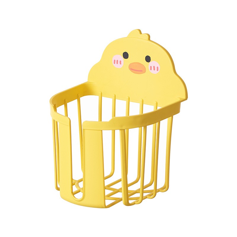 Cutii depozitare - Suport pentru Hartie Igienica, din Plastic PP, Montare pe Perete cu Adeziv, Model Ratusca, 17.5x13.5x12 cm, Galben