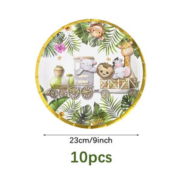 Farfurii Cartonate pentru Petreceri, Farfurii cartonate de unica Folosinta pentru Zile de Nastere, Model Safari cu animale, set 10 buc, Diametru 23 cm, Multicolor [5]