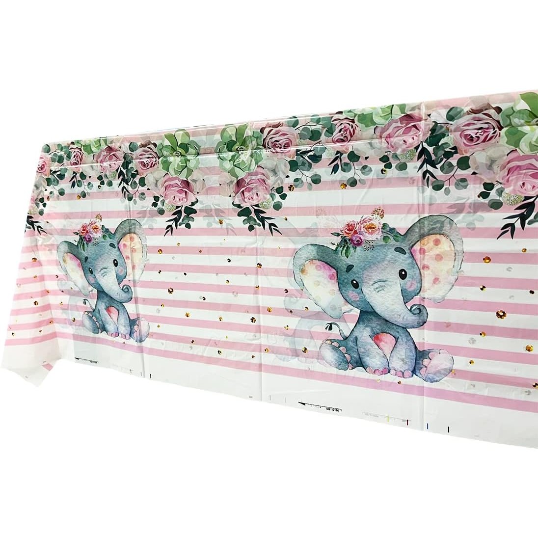 Fata de Masa, din Plastic, Imprimeu Elefanti, 180 x 108 cm, Roz [2]