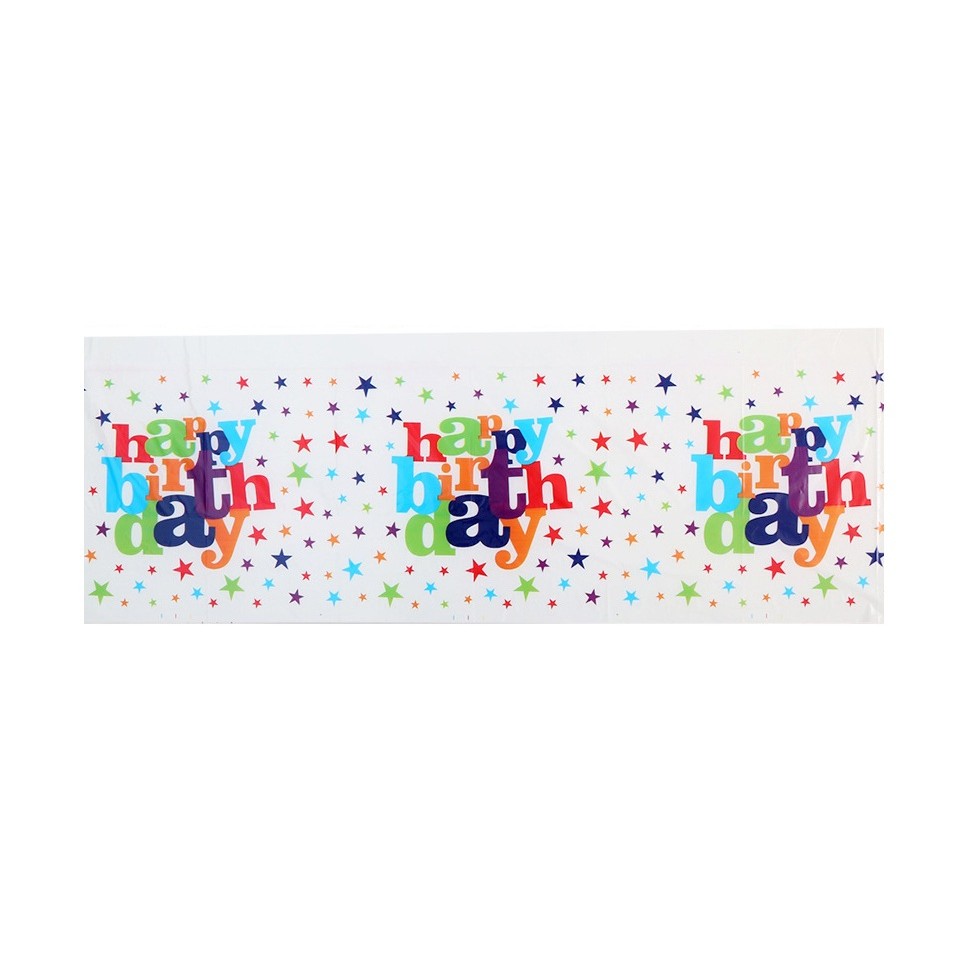 Fete Masa si Perdele Franjurate - Fata de Masa Dreptunghiulara, Colectia Happy Birthday, 180 x 108 cm, din Plastic PE, Impermeabila, Multicolor