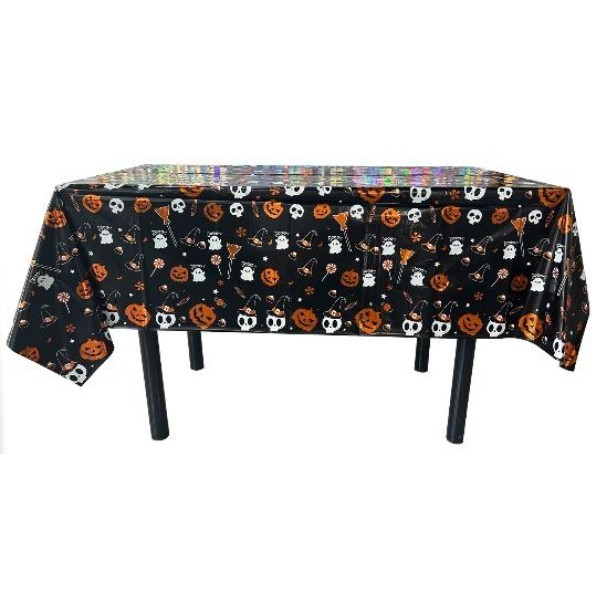Baloane si Accesorii Halloween - Fata de Masa, din Folie, Imprimeu Halloween - Boo, 137 x 183 cm, Negru