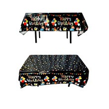 Fata de Masa, din Folie, Imprimeu Happy Birthday cu Baloane, 137 x 183 cm, Negru [2]