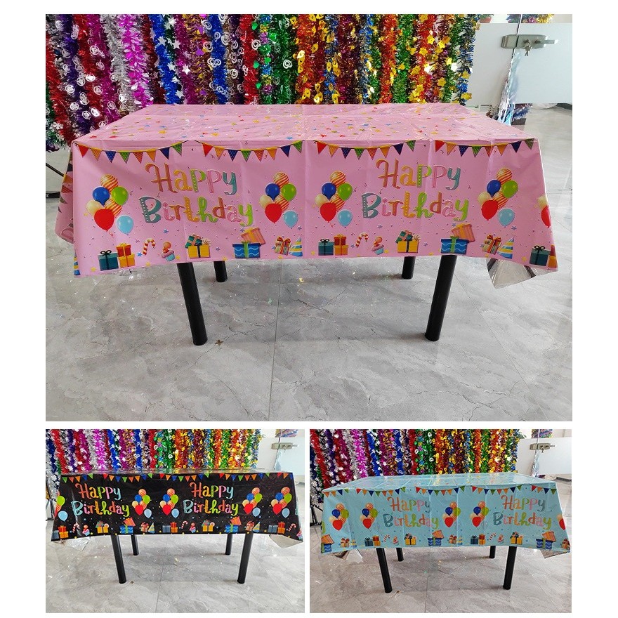 Fata de Masa, din Folie, Imprimeu Happy Birthday cu Baloane, 137 x 183 cm, Roz [4]