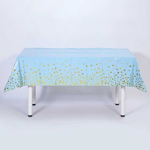 Fata de Masa, din Folie, Imprimeu Stele Aurii, Impermeabila, 137 x 183 cm, Albastru [2]