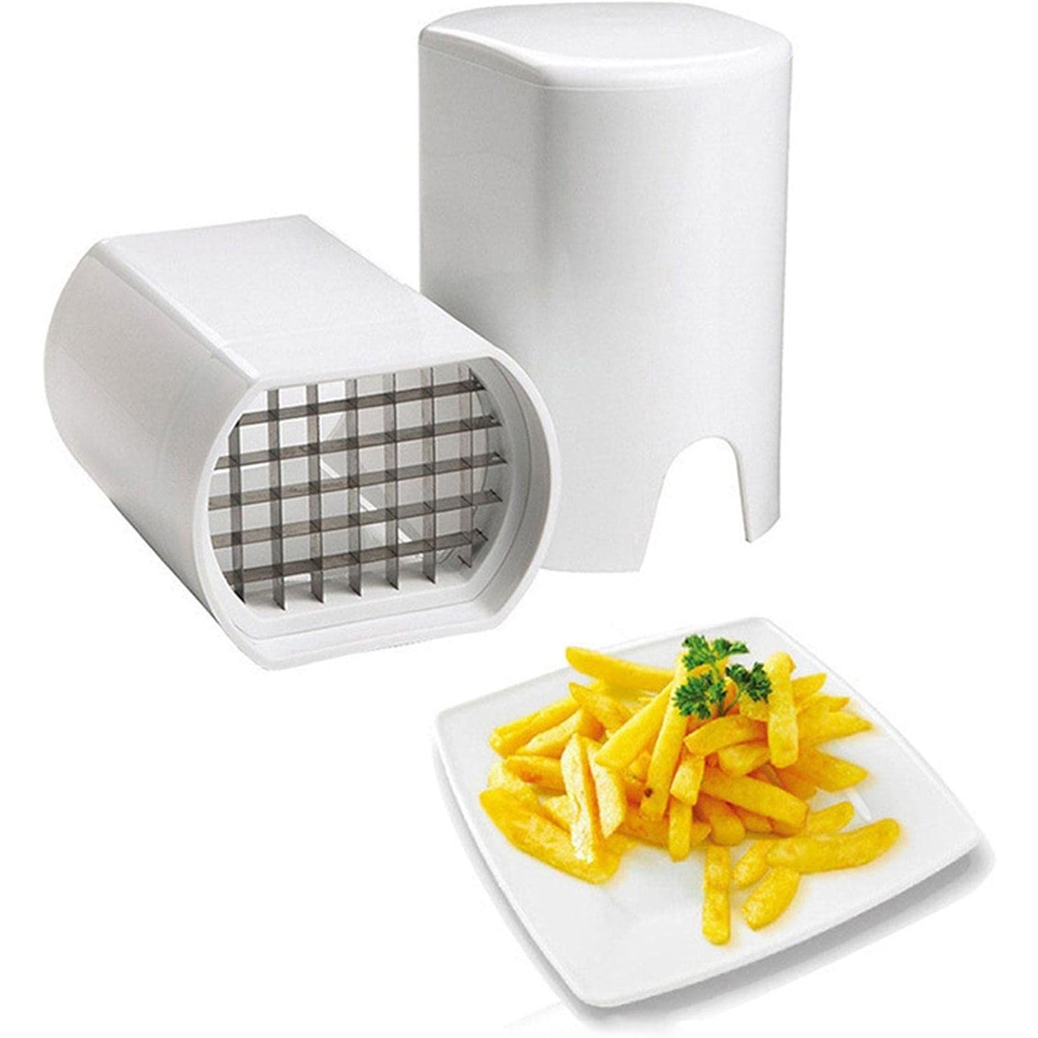 Ustensile pentru Bucătărie - Feliator de Fructe si Legume, din Plastic si Otel, Mecanic, Taiere 1.2 cm Grosime, 14 x 9.5 x 8 cm, Alb