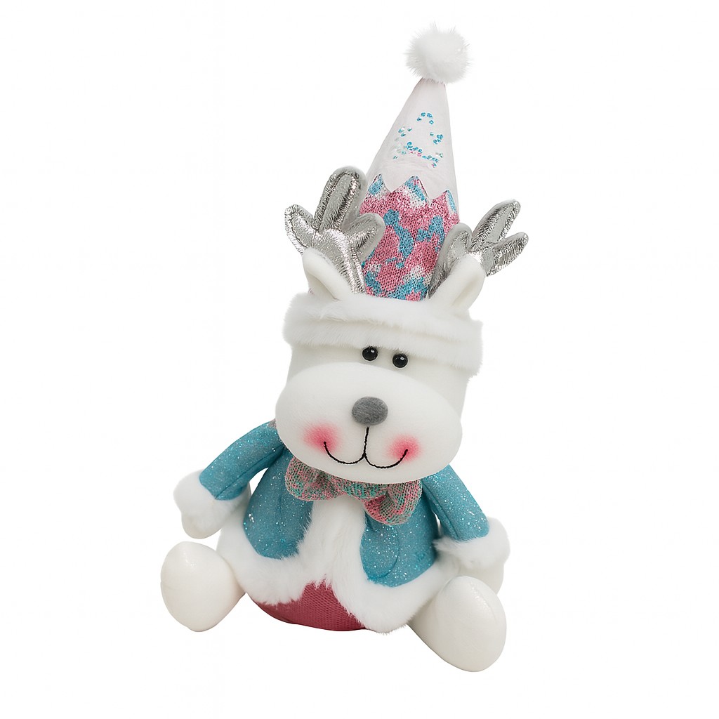 Figurine Decorative Craciun - Figurina de Craciun Ren cu Palarie, Figurina Decorativa Ren de Craciun pentru Sarbatorile de Iarna, 34 x 20 x 12 cm, Multicolor