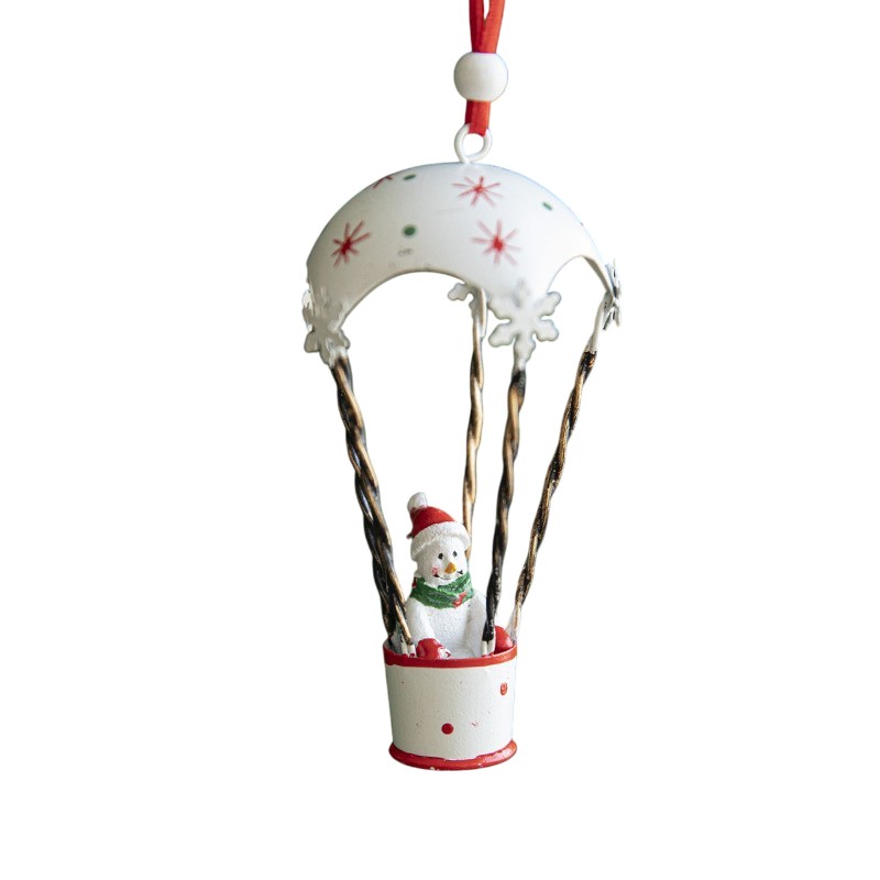 Figurina pentru Brad de Craciun, Model Om de Zapada in Balon cu Aer Cald, Ornament pentru Brad, din Metal, 11 x 5.5 x 5.5 cm, Alb [6]