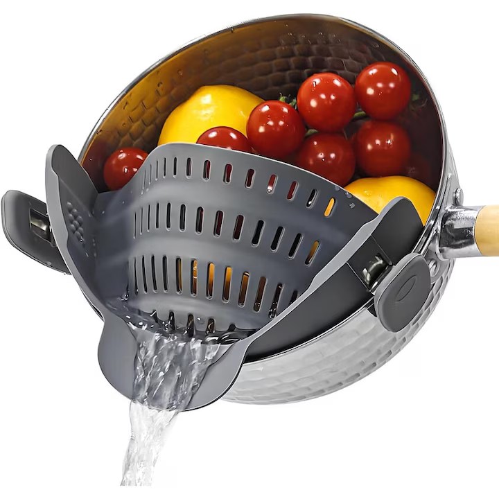 Strecurator Filtru pentru Vase, din Silicon Rezistent la Temperaturi Inalte, Universal, Paste, Legume, Fructe, 23x12.5x6.7 cm, Gri [1]